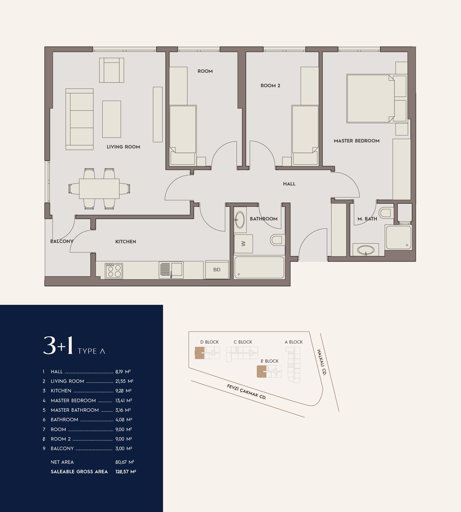 3+1 A Tipi Kat Planı